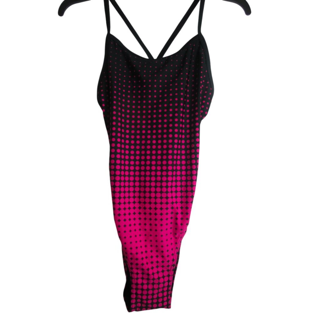 Sporti Swimsuit Womens 36 Pink Polka Dot Stretch Keyhole‎ Back Spaghetti Strap